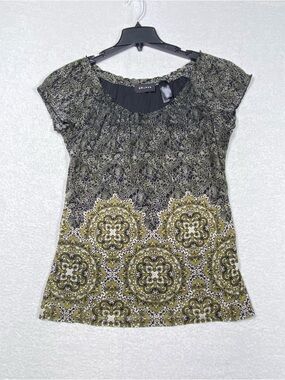 Axcess Liz Claiborne Two Tone Boho Top Women's L Floral Lace Medallion Print